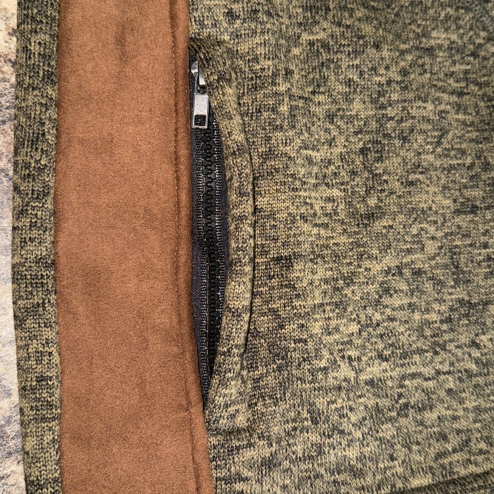 Pintlar Men’s Two Tone Zip Up Sweater Brown Faux Suede & Olive Size XXL - Picture 10 of 16
